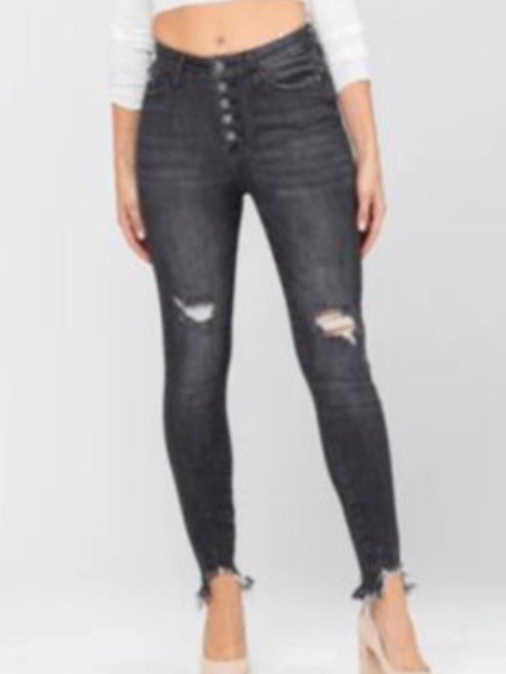 JUDY BLUE  88129 Lani Exposed Button Fly‎ Destroyed Jeans size 11/30